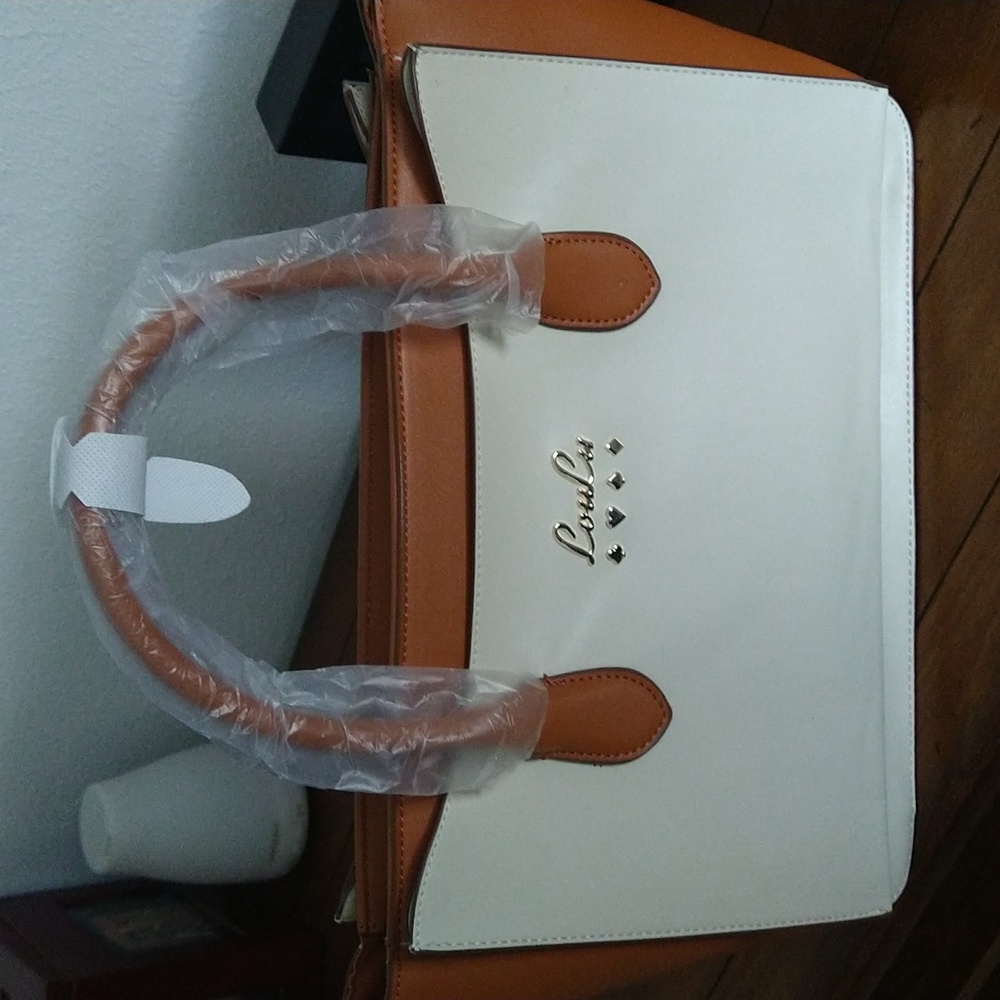 Cream and Tan Women's Bag